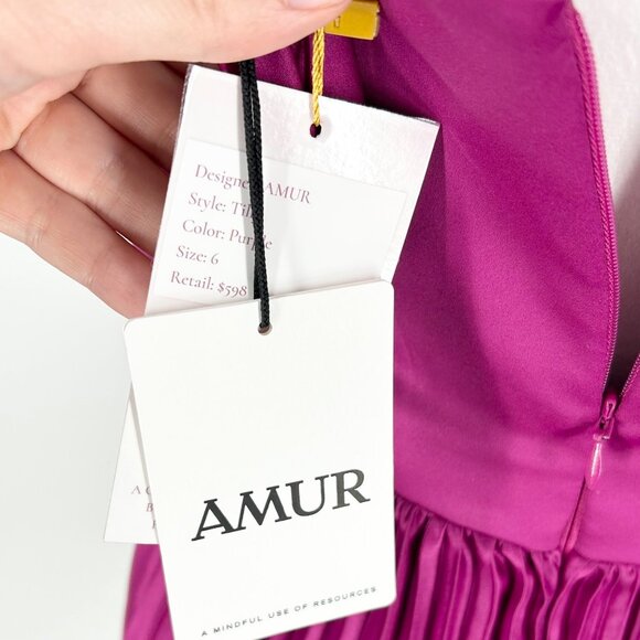NWT Amur Tilly Off-Shoulder Pleated Skirt Mini Dress in Purple Sangria - Picture 8 of 8